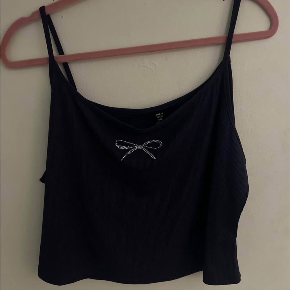 SHEIN Black Crop Top with Bow Accent